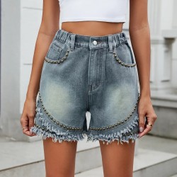 Women Fashion Casual Rivet Denim Shorts