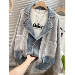 Women Fashion Distinctive Stitching Knitted Denim Jacket Women Fashion Distinctive Stitching Knitted Denim Jacket