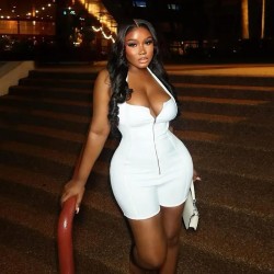 Women Fashion Sexy Solid Color Halter-Neck Zipper Backless Rompers