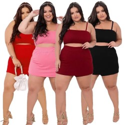 Women Fashion Plus Size Sexy Solid Color Camis Skirt Summer Set Women Fashion Plus Size Sexy Solid Color Camis Skirt Summer Set