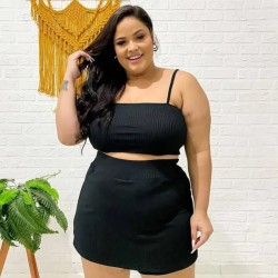 Women Fashion Plus Size Sexy Solid Color Camis Skirt Summer Set