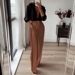 Women Fashion Casual Contrast Color Straight Pants