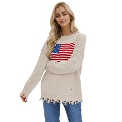 Women Fashion Casual Independence Day National Flag Long-Sleeve Sweater