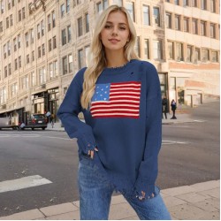 Women Fashion Casual Independence Day National Flag Long-Sleeve Sweater